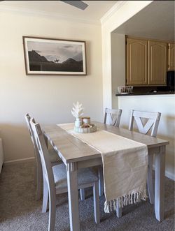 Clari Grey White Rectangular 60" Wood Dining Table With Chair Set For 4