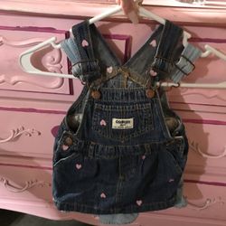 12 Months Jean Overall Dress With pink Hearts 💕 