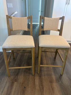 Set of 2 Wood Counter Stools with Upholstered Seats