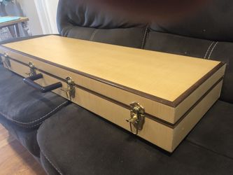 Custom made sycamore and walnut keyboard case with padded interior and wooden handle