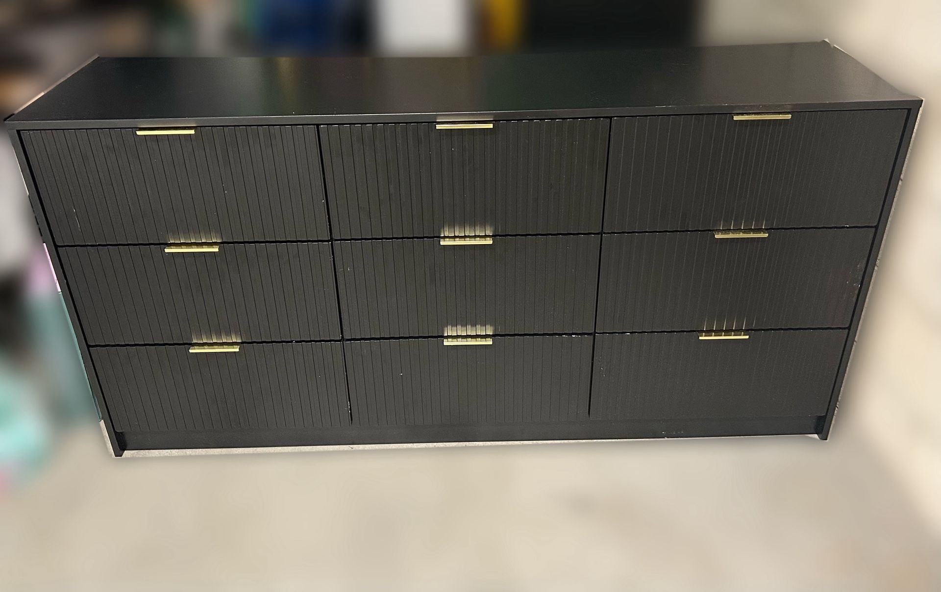 Black 9 Drawer Dresser for Bedroom, 63 Wide Modern Fluted Dresser with Gold  Metal Handles, Chest