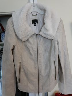 Women's ANA Size large Jacket Coat Faux Fur Collar Off Gray White Color VGC. $30