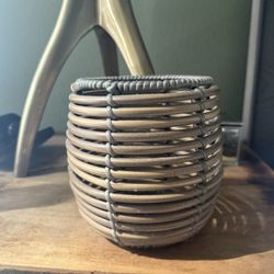 Crate and Barrel Wicker Planter Vase Decorative Brown 5 inch