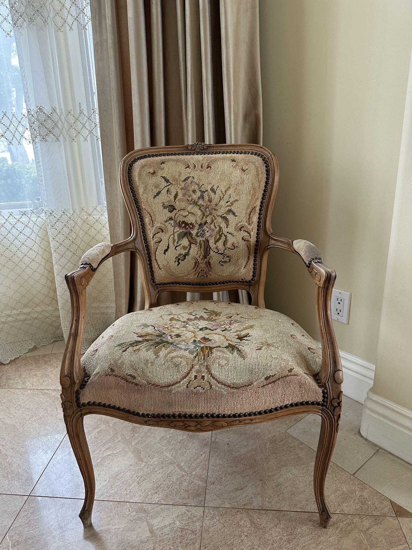 Two Needlepoint Antique Chairs