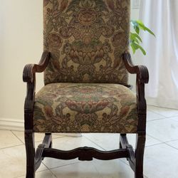 Upholstered Accent Chair with Carved Wood Frame