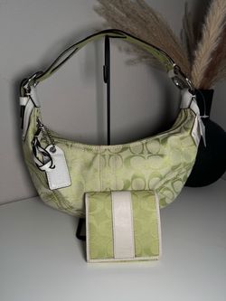 NWT Vintage Y2K Coach Soho Signature Hobo Bag in Lime Green & Matching Wallet Set