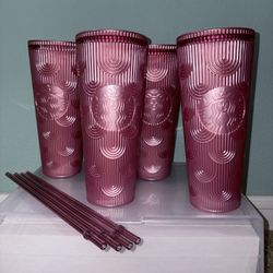 Starbucks Rose Pink Shimmer Shell Mermaid Scales Cold Cup Tumbler