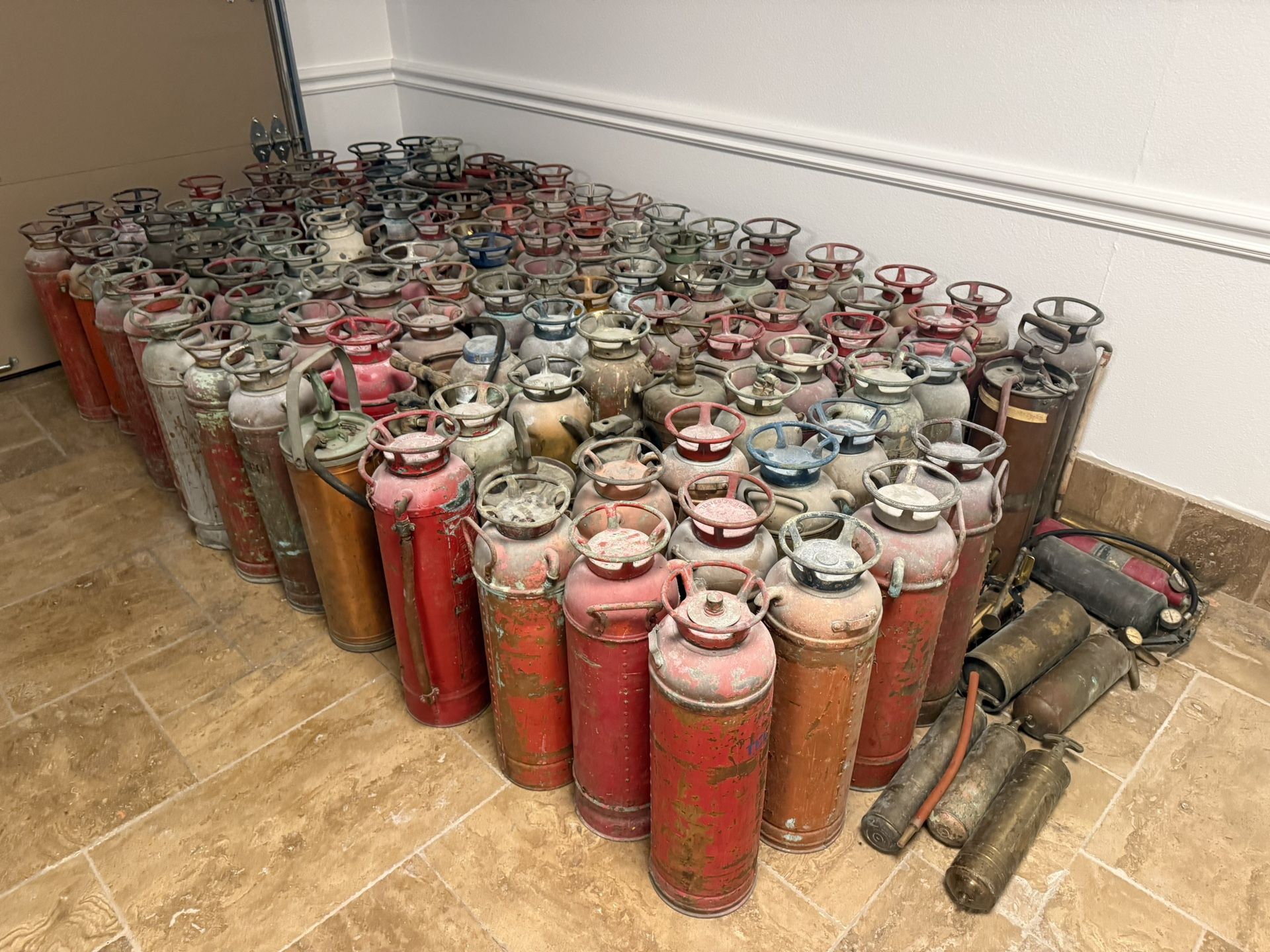 Lot Of 100+ Antique Brass Fire Extinguishers