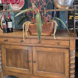 Rustic Wood Sideboard & Wrought Iron Baker’s Rack Set
