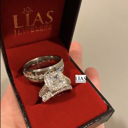 New 18k White Gold Wedding Ring Set His And Hers 