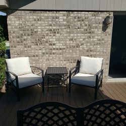 Willing To Split Depending On Ask...15 Piece Powder Coated Black Steel Patio Furniture Set which Includes Like New, Garage Kept Cushions ! 