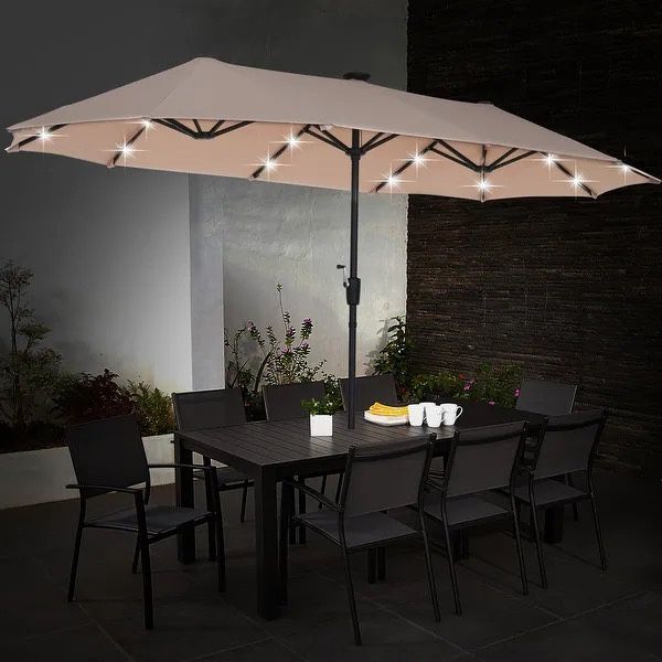 good patio umbrellas BLUU 15ft Large with Base Included, Outdoor Double-Sided Umbrella with Crank Handle, Powerful UV Protective, for Pool Lawn Garden (Beige) : Patio, Lawn & Garden 12 people Color:Mickey Floral 20 lb Round Patio Disney Universe