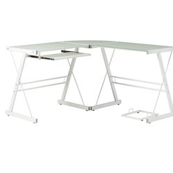 Walker Edison - 51" L-Shaped Modern Glass Corner Computer Desk - White # 654