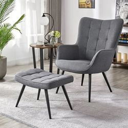 Alden Design Modern Fabric Accent Chair and Ottoman Set for Living Room, Gray