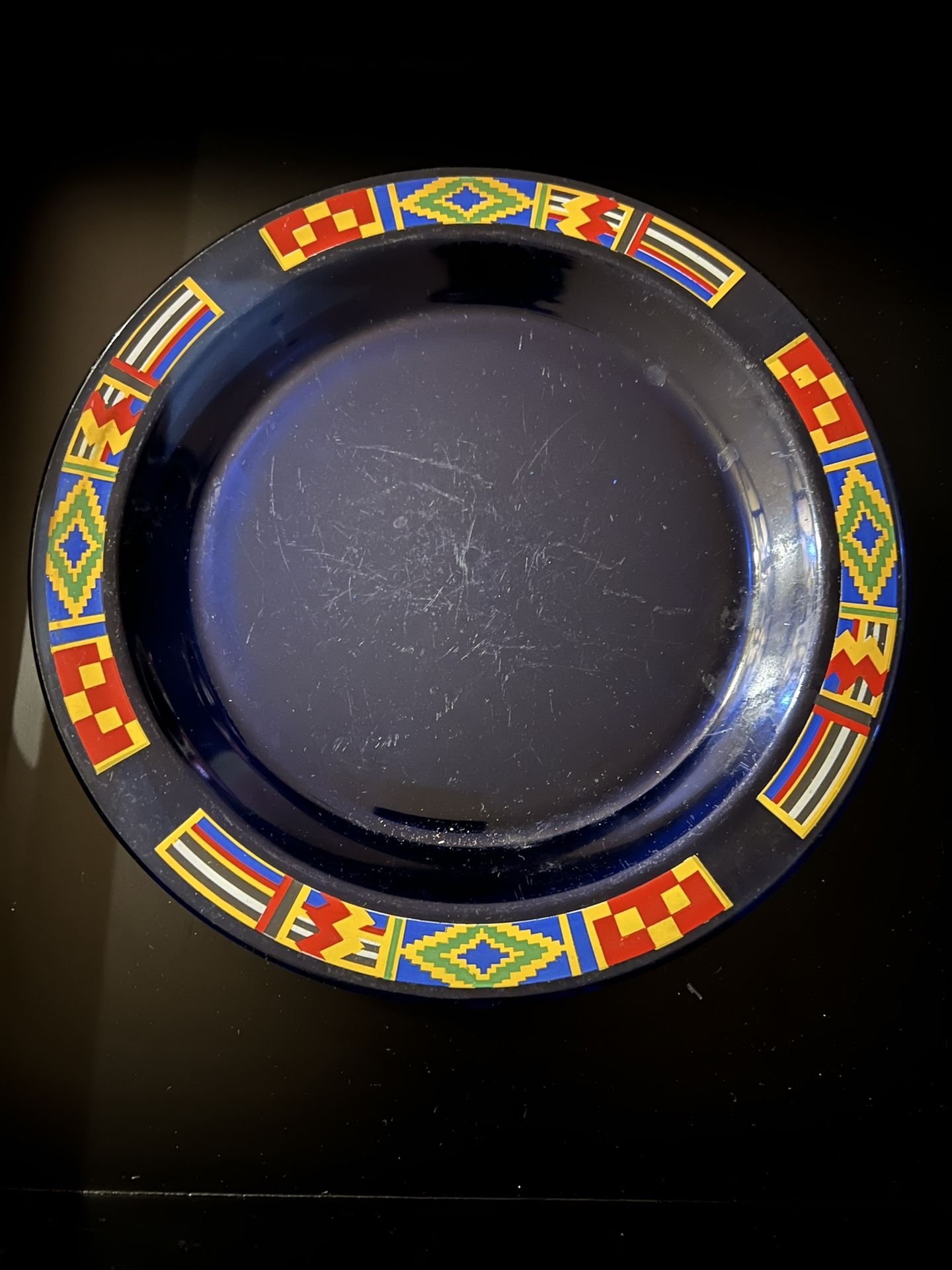 Arcoroc France KENTE African Heritage Tabletop Cobalt Blue Glass Dinner Plate