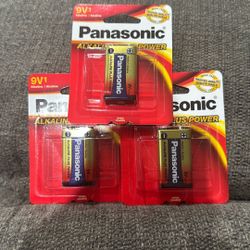 Lot of 3-Panasonic Alkaline Plus Batteries, 9 Volt
