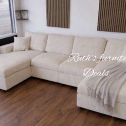On Sale! U Shape Sectional Sofa Ivory Corduroy 