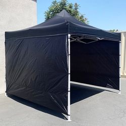 (Brand New) $129 Heavy-Duty EZ Popup Canopy 10x10’ with (3 Sidewalls) Outdoor Gazebo, Carry Bag (Black)
