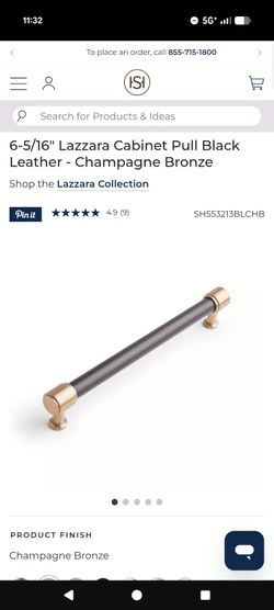 6-5/16" Lazzara Cabinet Pull Black Leather - Champagne Bronze