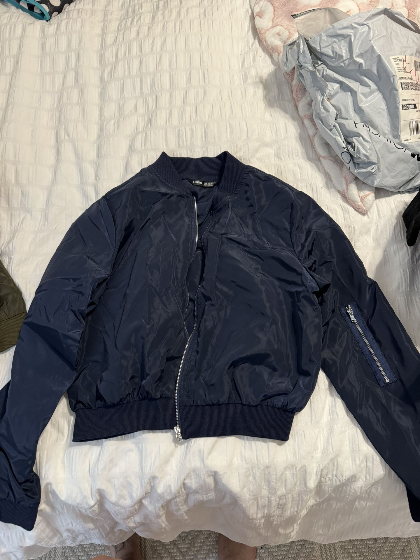 Used Navy Blue Bomber Jacket 