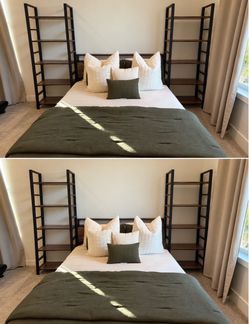 Industrial Metal and Wood Bookshelf  and bed set.