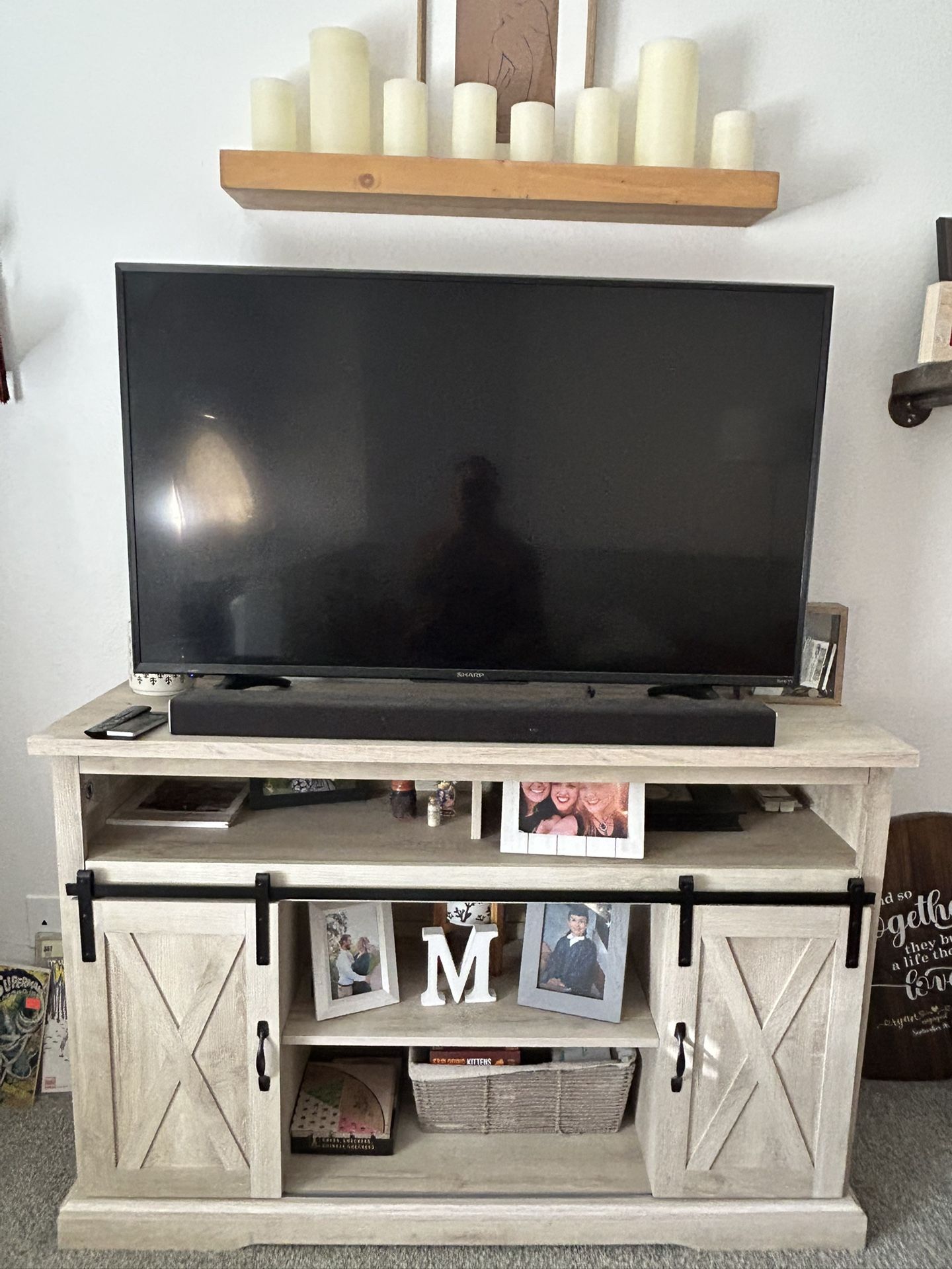 Tv, Entertainment Center, Vizio Soundbar, 54” TV