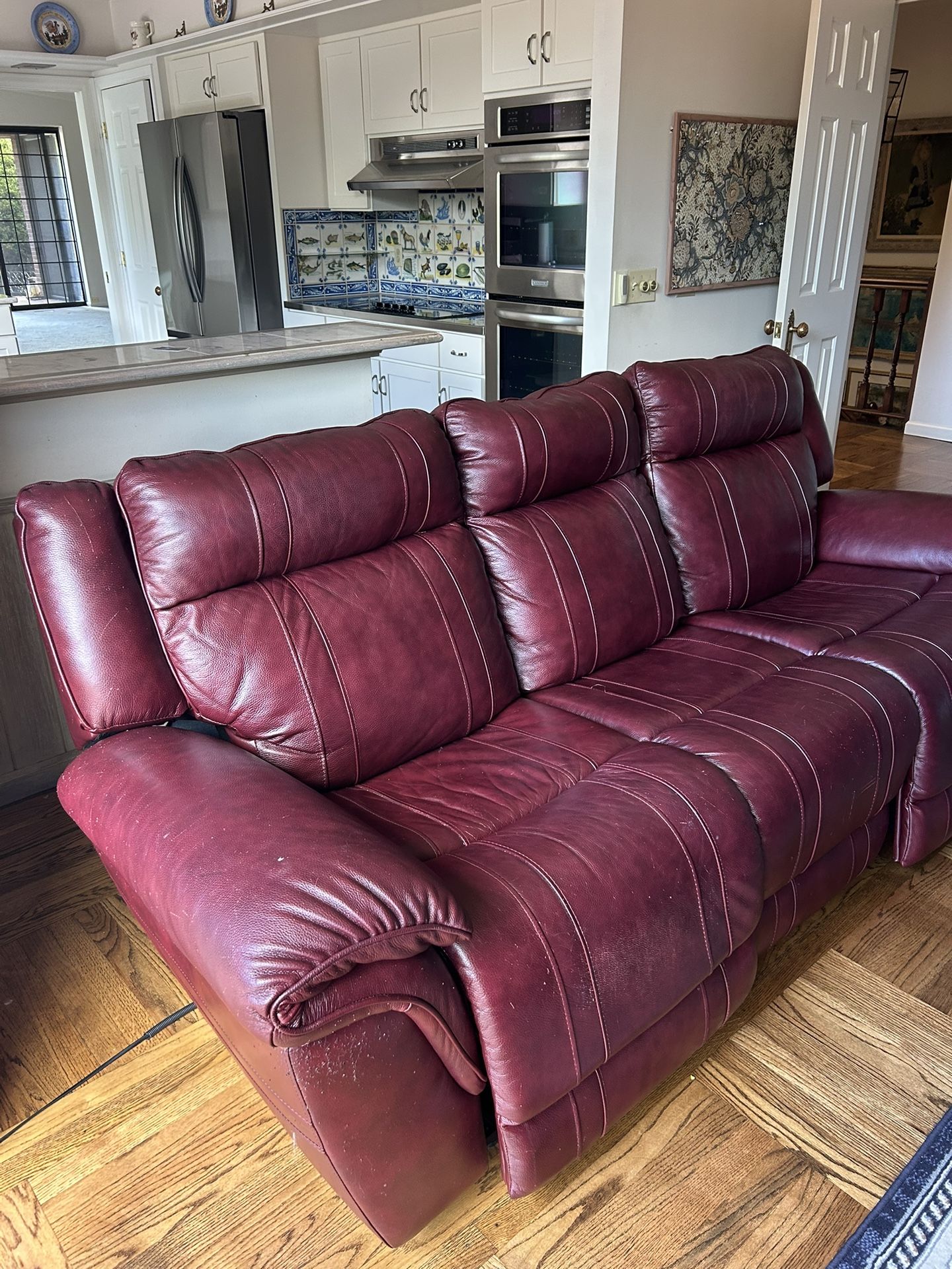 Burgundy Leather Recliner Sofa