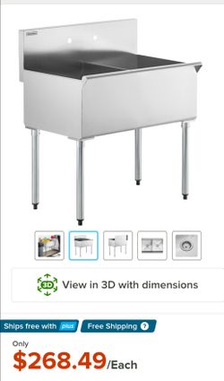 Steelton 18" x 21" x 14" Two-Compartment Utility Sink for (1) 8" Center Faucet