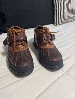Polo Ralph Lauren Brown Leather Duck Boots with Buckle Strap