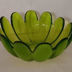 MCM Indiana Glass lotus petal vintage retro green glass salad serving bowl 11" x 5" $25 FIRM