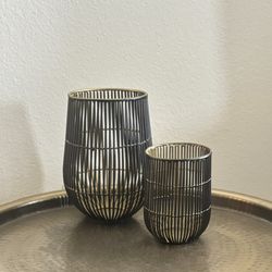 Crate & Barrel Kent Wire Hurricane Candle Holders