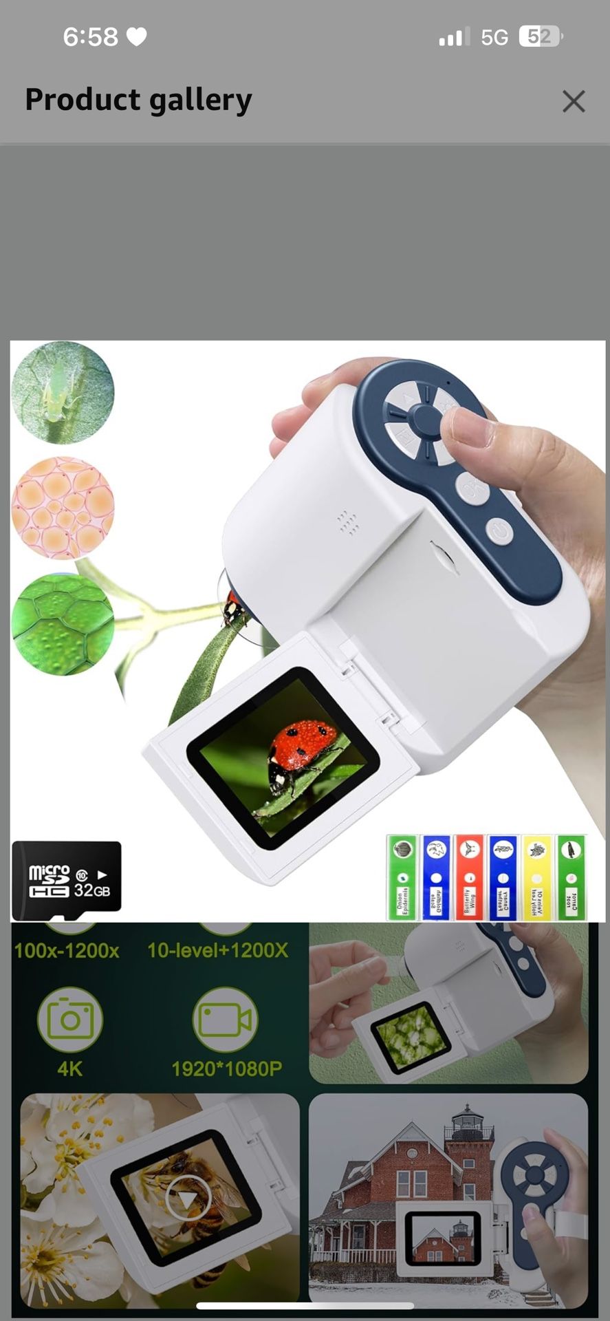 Digital Microscope, 2'' LCD Screen Microscope for Kids and Adults,1200X with 6 Adjustable LED Lights, 32GB SD Card,Photo and Video