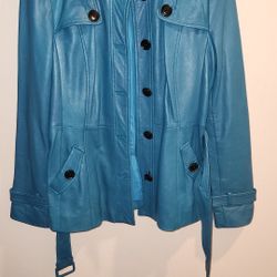 Woman's Leather Jacket Color Turquoise 