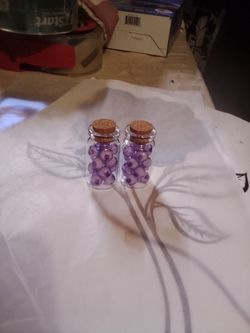 Mini Glass Bottles with Purple Beads