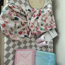 Newborn Swaddle, Car Seat Strap Cover, Shoes/socks, Hello World Sign