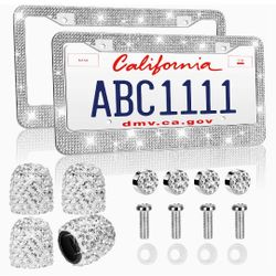 Silver Bling Licence Plate Frames + Tire Caps New 