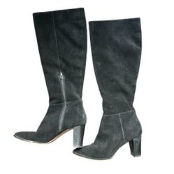 EN THREAD Women's Over Knee High Tall Zip Black Suede Leather Boots US 7 