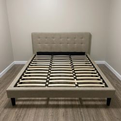 King Upholstered Tufted Platform Bed Frame