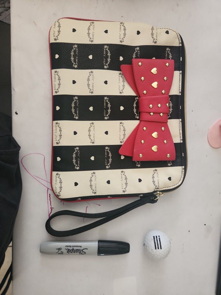 Betsy Johson Heart Black And White Cute Makeup Bag 