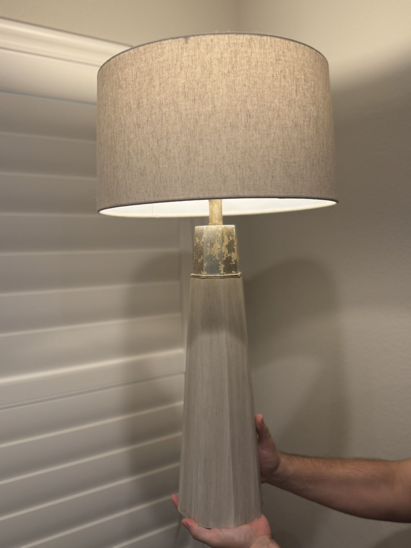Modern Textured Ceramic Table Lamps (Set of 2) – Neutral Gray & Linen Shade