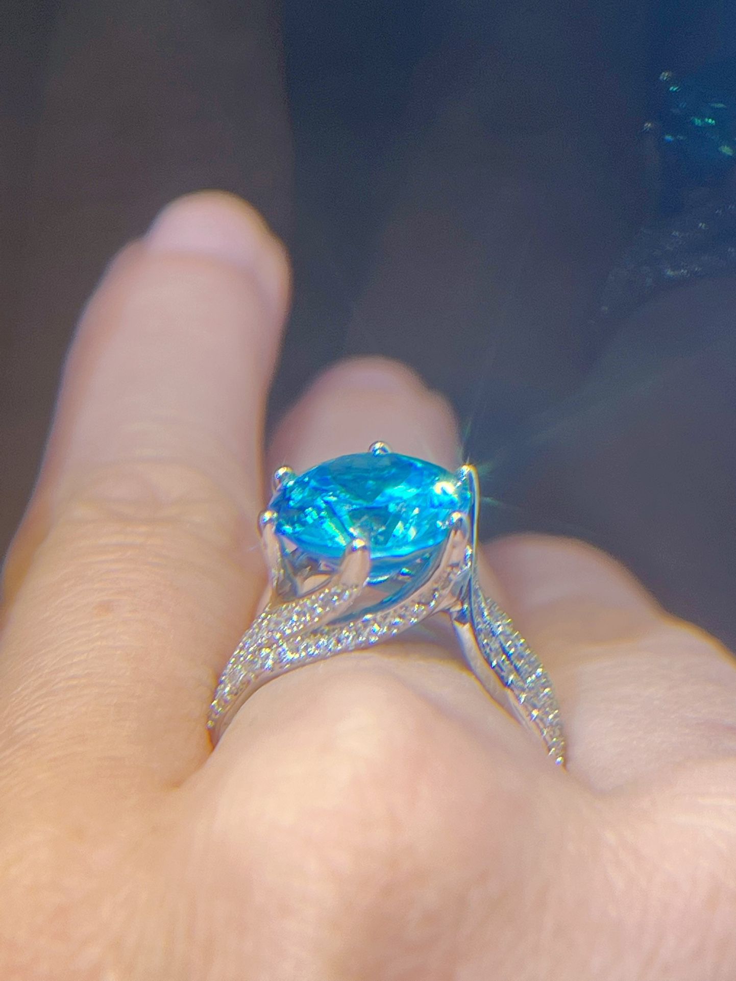 5ct Round Cut Sky Blue created Diamonds Ring/ Platinum PT950 FN sparkle ring
