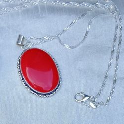 Red Stone Sterling Silver Ring And Necklace 