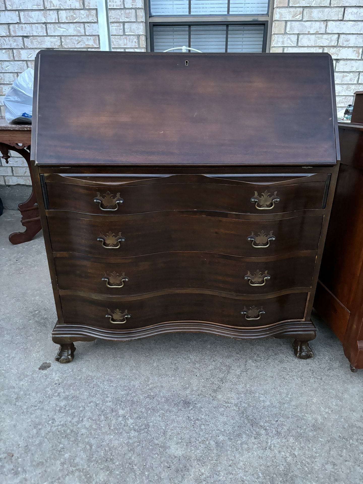 Very Nice Antique Solid Wood Roll Top Desk With Secret Compartment 