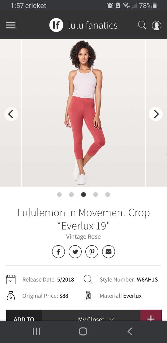 Lululemon Crop Leggings Size 6