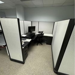 3 Cubicle Desk And Four Chairs 