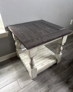 Rustic Gray & Off-White Coffee Table Set – Solid Wood