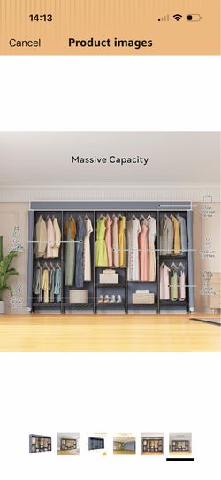 94.5"W Heavy Duty Garment Rack with Cover, H5C Large Clothes Rack with Adjustable Shelves and Hanging Rods Dustproof Closet for Storage and Organizer,