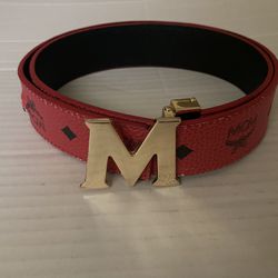 Red/ Black MCM monogram leather belt size 48/120
