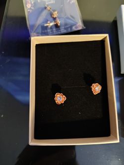 Rose Gold Flower Stud Earrings with Crystal Center