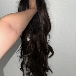 Long Wavy Brown Synthetic Wig with Bangs